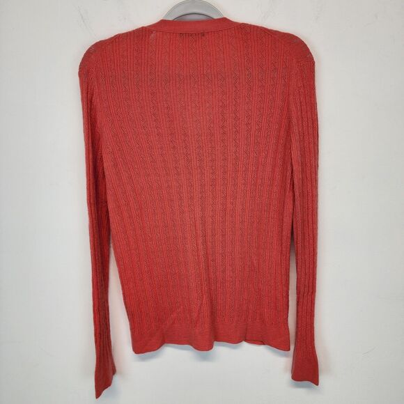 Manrico Italian Cashmere Pink Cardigan Size L Pointelle Knit V-neck Quiet Luxury - Picture 2 of 12